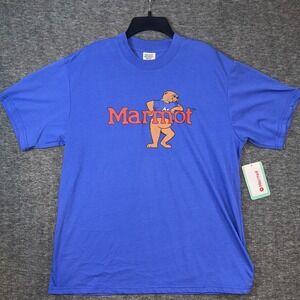 MARMOT Mountain Works Leaning MARTY Trail Blue Graphic Tee T-Shirt Sz L NEW